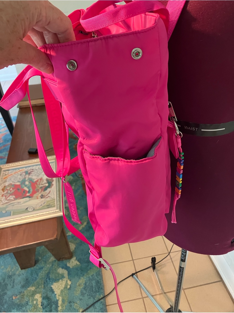 Madden Girl Hot Pink Nylon Tote Backpack - Picture 7 of 11